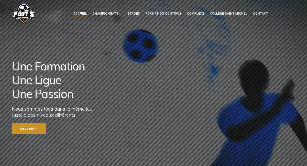 Page d’accueil d'un école de football